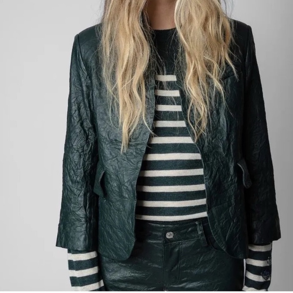 Verys Cuoir Froisee Jacket, 36/S, Lambskin leather, color: Peacock/dark green